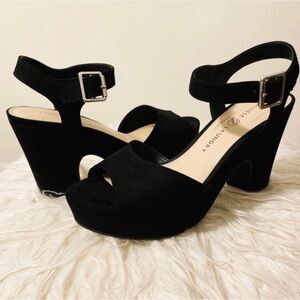 Chinese Laundry Black Suede Open-Toe Ankle Strap Heels